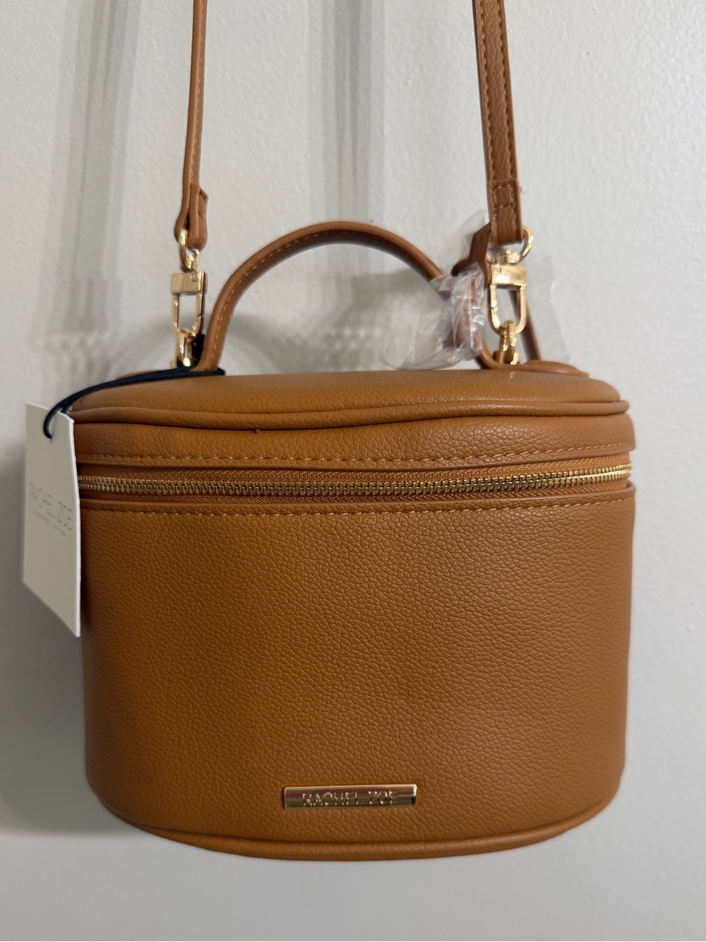 Rachel Zoe Brown Pebbled Leather Vanity Bucket Crossbody Bag